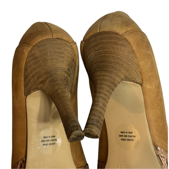 Seychelles Tan Suede Stiletto Heel Size 8.5 Croc Embossed Leather Accent Buckle - Picture 9 of 16